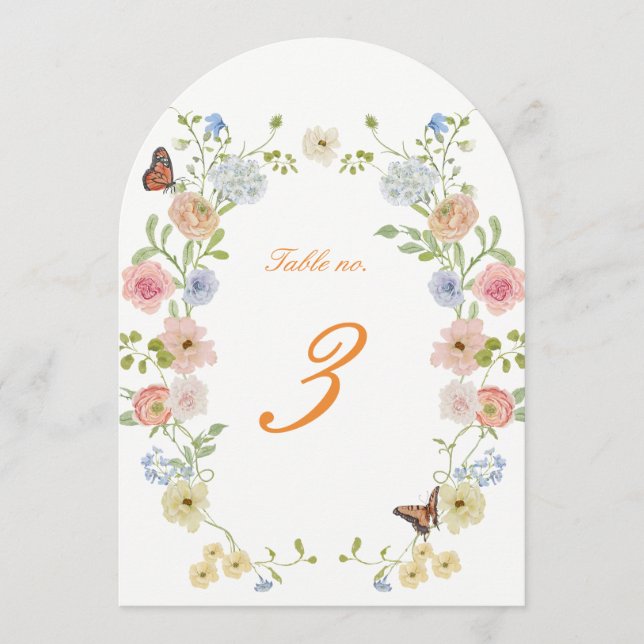 Romantic Floral Arched Wedding Table Numbers (Front)