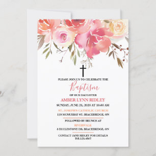 Romantic Floral Baby Baptism & Brunch Invitation