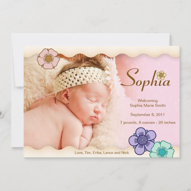 Romantic Floral Baby Girl Announcement (Front)