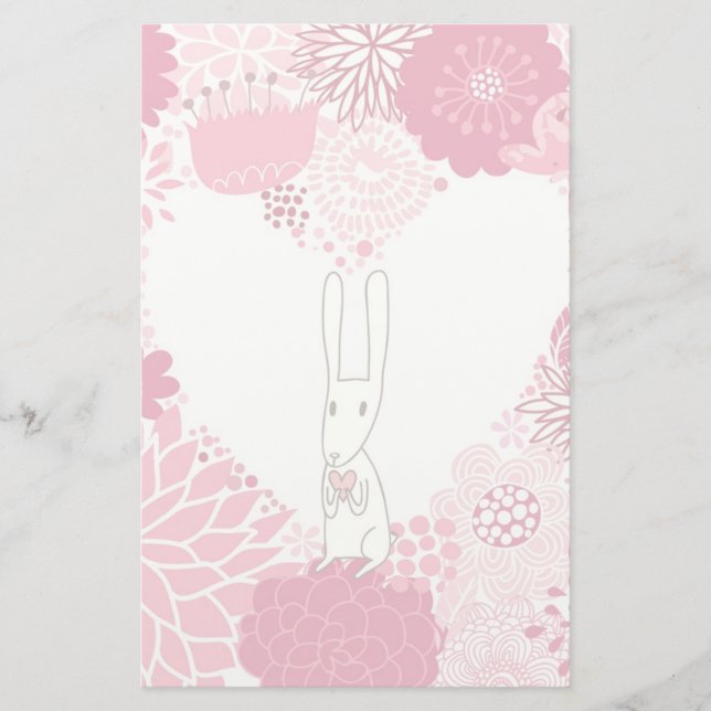 Romantic floral background with cute rabbit stationery (Front)