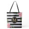 Romantic Floral Black White Stripes Monogram