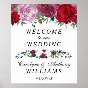 Romantic Floral Blooms Wedding Welcome Sign