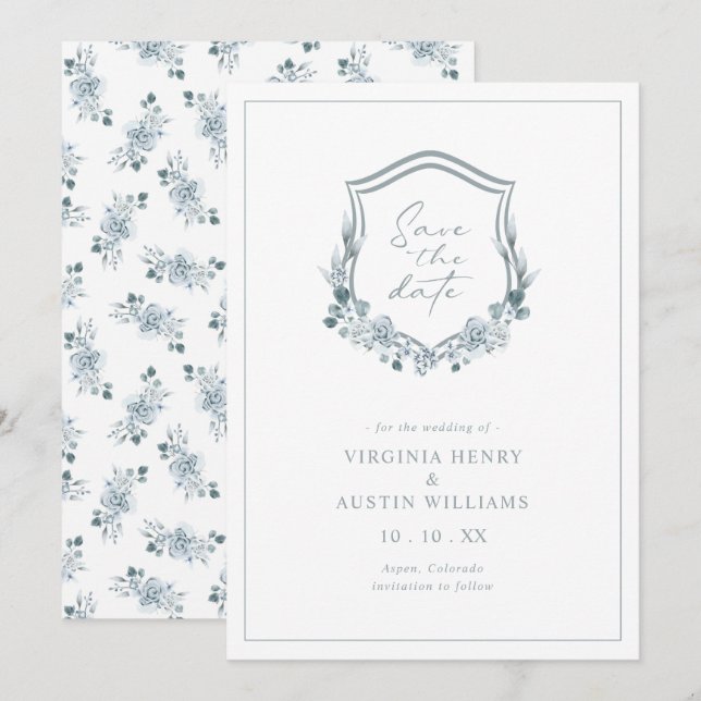Romantic Floral Blue Save The Date (Front/Back)