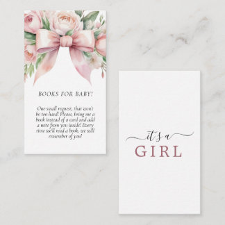 Romantic Floral Blush Pink Bow Books For Baby Enclosure Card