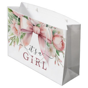 Romantic Floral Blush Pink Bow Its A Girl Large Gift Bag