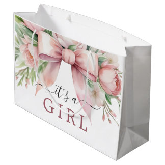 Romantic Floral Blush Pink Bow Its A Girl Large Gift Bag