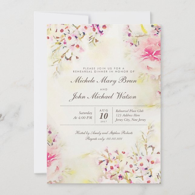 Romantic Floral Boho Rehearsal Dinner Invitation (Front)
