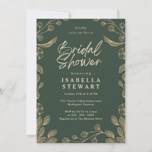 Romantic Floral Botanical Dark Green Bridal Shower Invitation