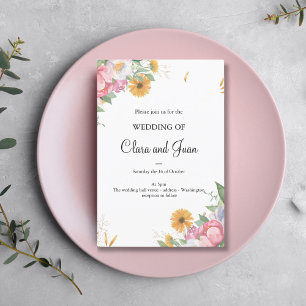 Romantic floral, botanical pink flower invitation