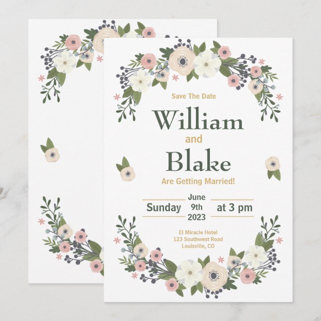 Romantic Floral Botanical Save the Date  (Front/Back)