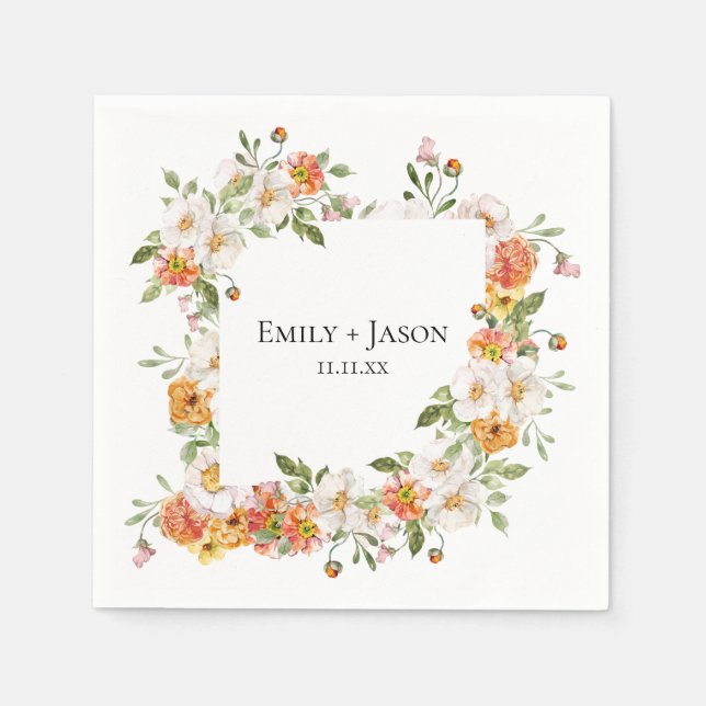 Romantic floral botanical wedding custom napkins (Front)