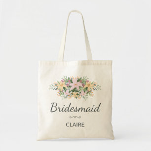 Romantic floral bouquet wedding bridesmaid tote bag