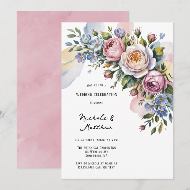 Romantic Floral Bouquet Wedding Celebration  Invitation (Front/Back)