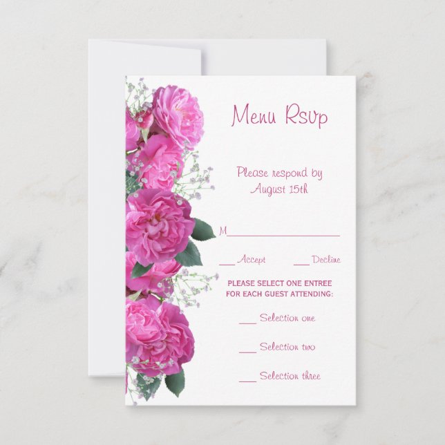 Romantic Floral Bouquet Wedding Menu RSVP (Front)