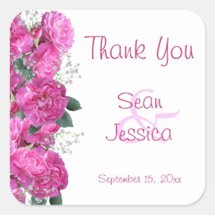 Romantic Floral Bouquet Wedding Thank You Square Sticker