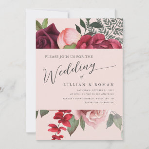 Romantic Floral Bridal Bouquet Pink Wedding Invitation