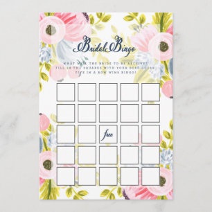 Romantic Floral Bridal Shower Bingo Game Card
