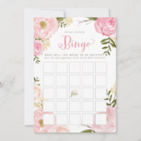 Romantic Floral Bridal Shower Bingo Game Card