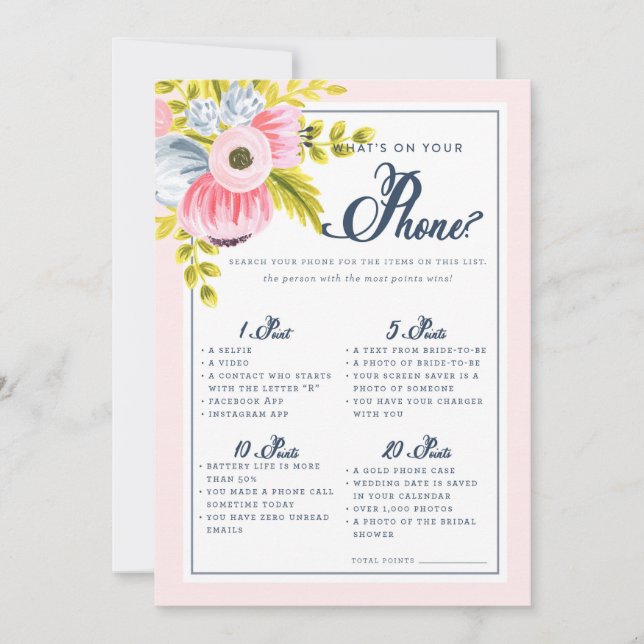 Romantic Floral Bridal Shower Phone Game (Front)