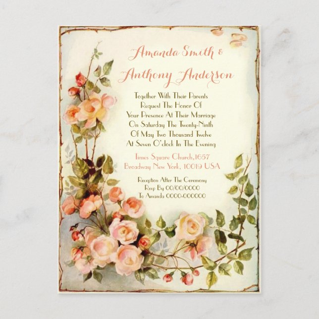 Romantic floral Budget wedding invitation (Front)