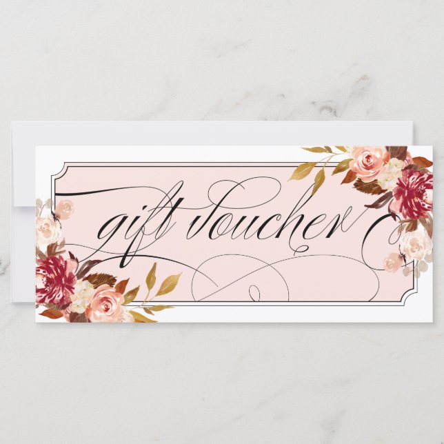 Romantic Floral Burgundy Elegant Gift Vouchers (Front)