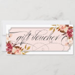 Romantic Floral Burgundy Elegant Gift Vouchers<br><div class="desc">Elegant calligraphy in traditional gift certificate format with "gift voucher" on the front. 

All text on the backside is customisable. Great for boutiques,  spas,  salons or any small business owners looking for a vintage romantic feel.</div>