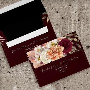Romantic Floral Burgundy Wedding  Envelope