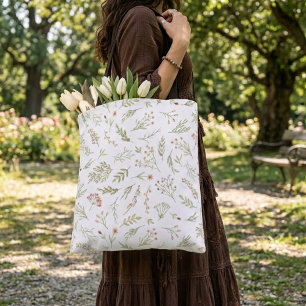 Romantic floral colourful plants tote bag