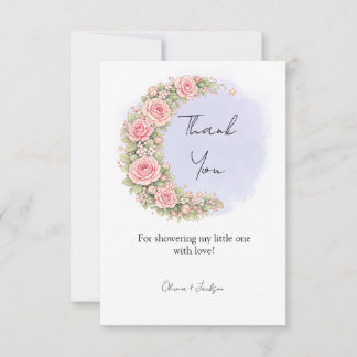 Romantic Floral Crescent Moon with Blush Roses Thank You Card