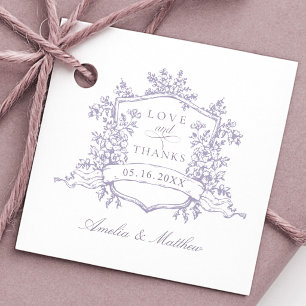 Romantic Floral Crest Lavender Love & Thanks Favour Tags