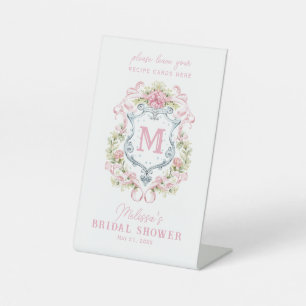 Romantic Floral Crest Monogram Bridal Welcome Pedestal Sign