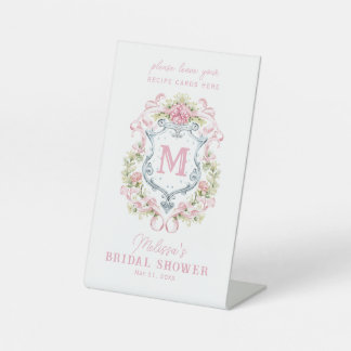Romantic Floral Crest Monogram | Bridal Welcome Pedestal Sign
