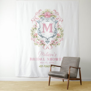 Romantic Floral Crest Monogram Bridal Welcome Tapestry