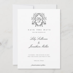 Romantic Floral Crest Monogram Save The Date