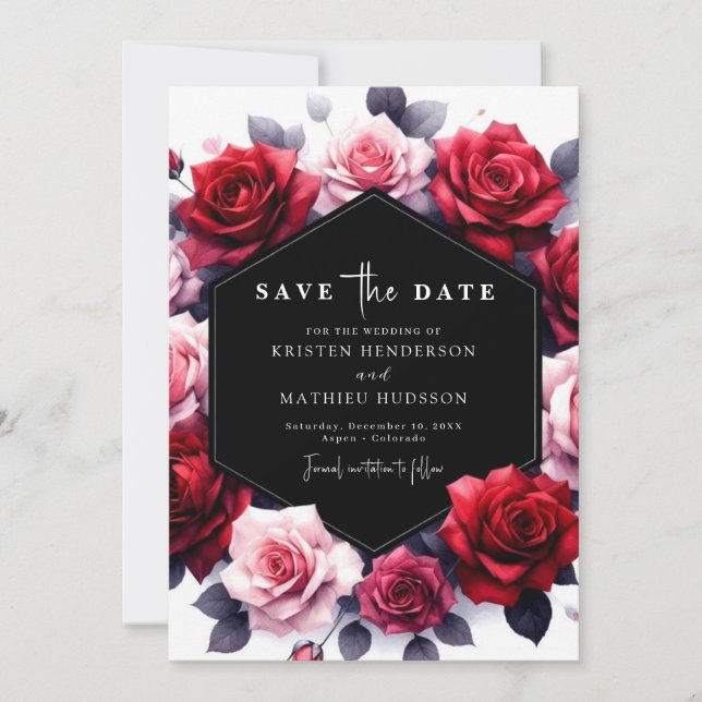 Romantic Floral Crimson Red Wedding Save The Date (Front)