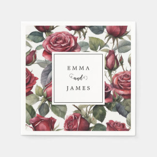 Romantic Floral Dark Roses Wedding Napkin