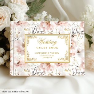 Romantic floral dusty pink gold wedding guest book