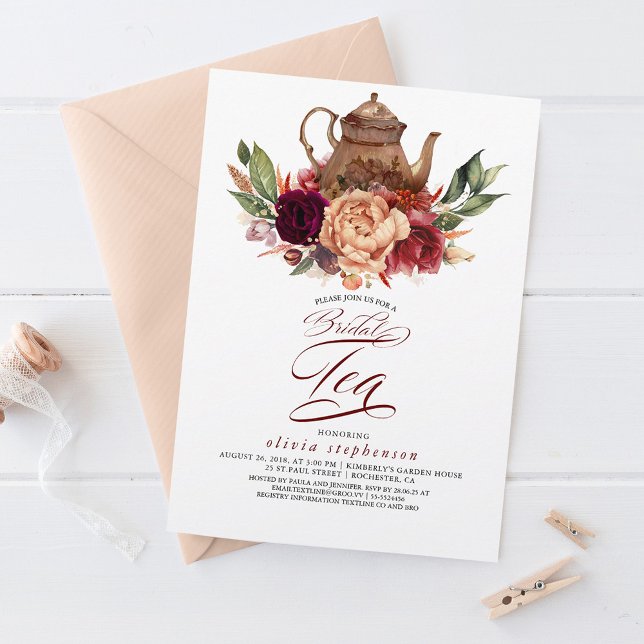 Romantic Floral Earthy Fall Bridal Shower Tea Invitation (Creator Uploaded)