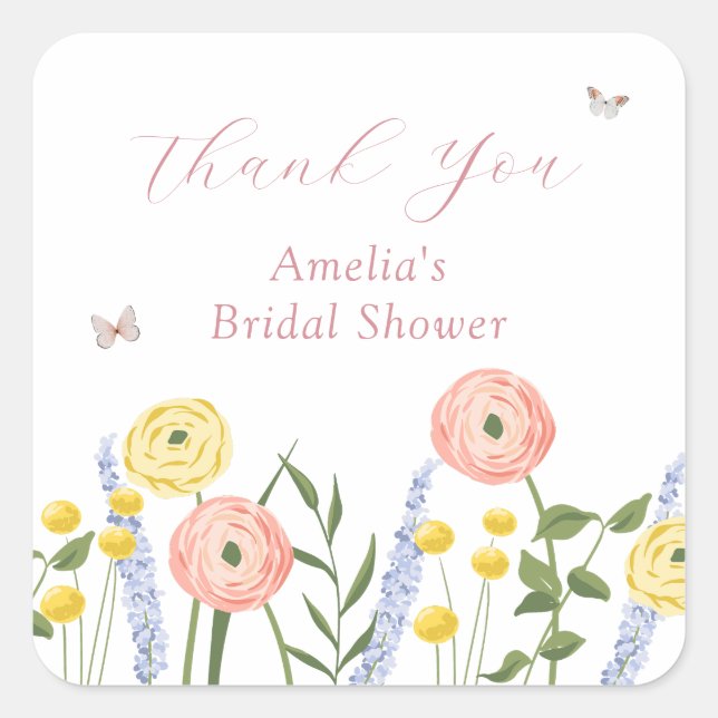 Romantic Floral Elegance Bridal Shower  Square Sticker (Front)