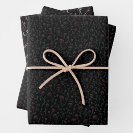 romantic floral elegant black and pastel pink, EN Wrapping Paper Sheet