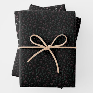 romantic floral elegant black and pastel pink, EN Wrapping Paper Sheet
