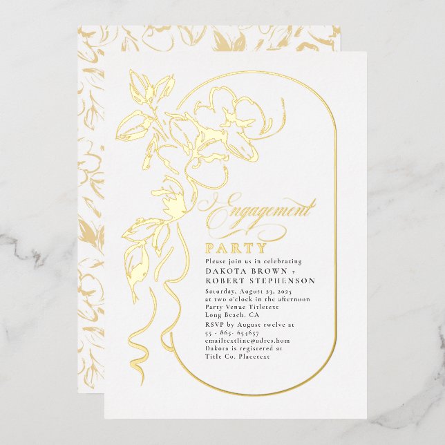 Romantic Floral Elegant Engagement Party Gold (Front/Back)