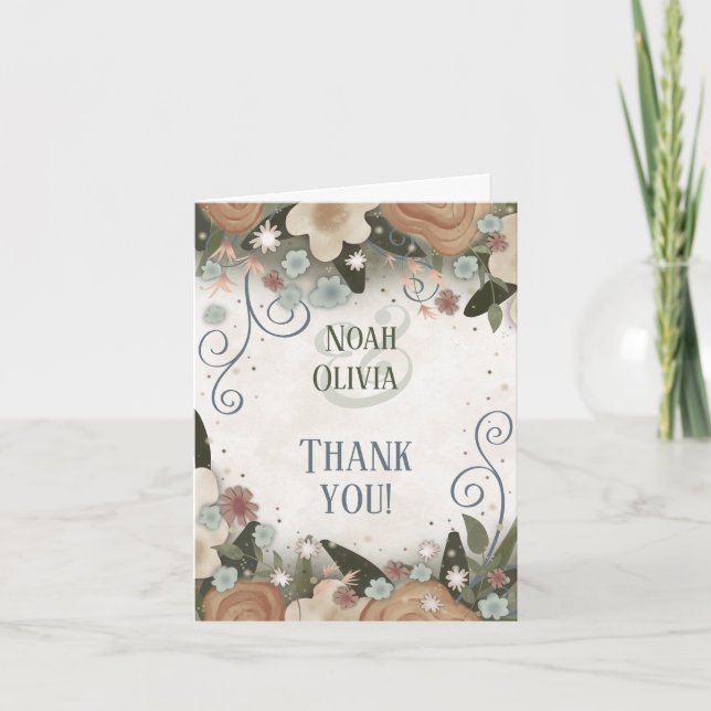 Romantic Floral Elegant FloraI Wedding Pretty Thank You Card (Front)