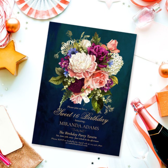 Romantic Floral Emerald Green Gold 16 Birthday Invitation (Creator Uploaded)