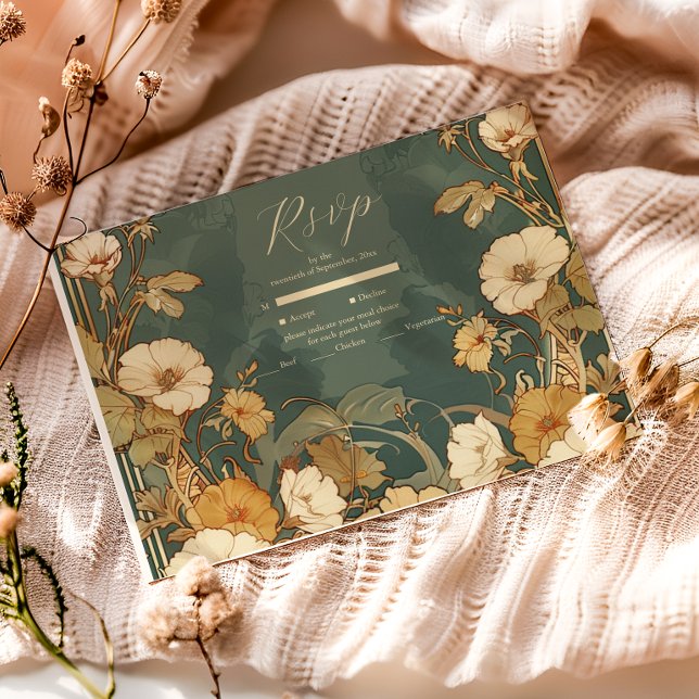 Romantic Floral Frame Art Nouveau Wedding RSVP Card (Creator Uploaded)