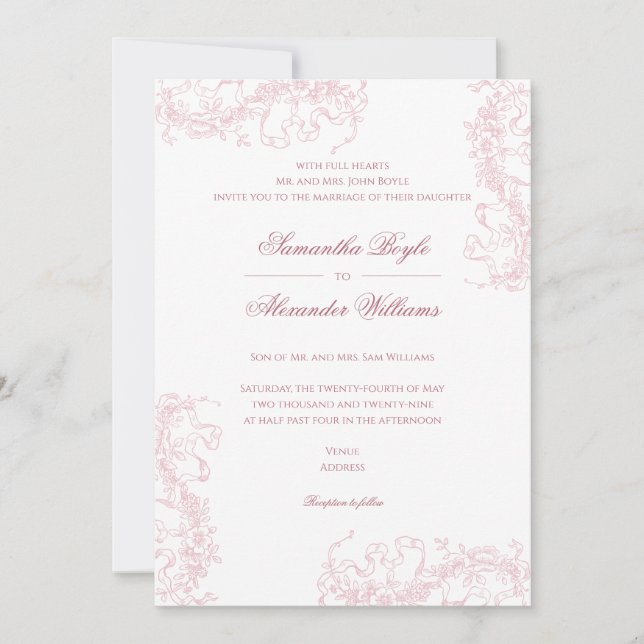 Romantic Floral French Rococo Dusty Rose Wedding Invitation (Front)