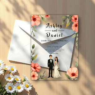 Romantic Floral Garden Bride And Groom Wedding Acrylic Invitations