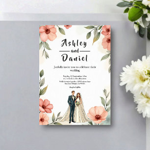 Romantic Floral Garden Bride And Groom Wedding Invitation