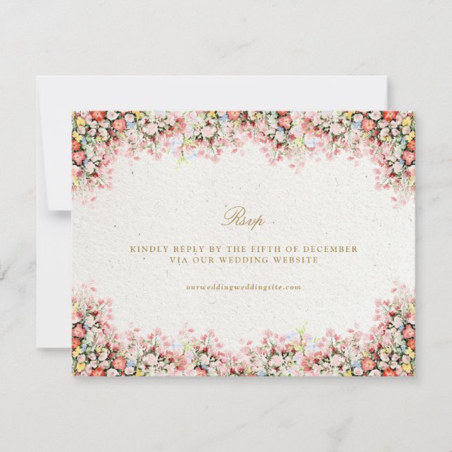Romantic Floral Garden Chateau wedding website RSVP Card (Front)