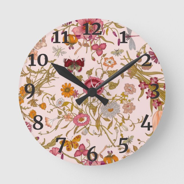 Romantic floral garden round clock (Front)